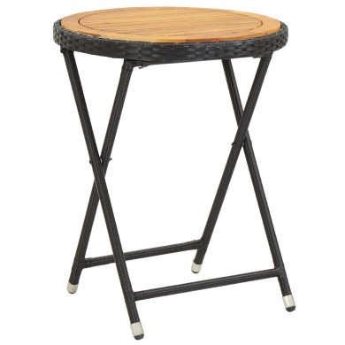 Table à thé Noir 60 cm Résine tressée et bois d'acacia solide