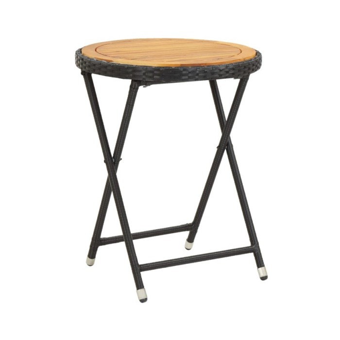 Table à thé Noir 60 cm Résine tressée et bois d'acacia solide