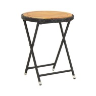 Table à thé Noir 60 cm Résine tressée et bois d'acacia solide