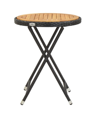 Table à thé Noir 60 cm Résine tressée et bois d'acacia solide
