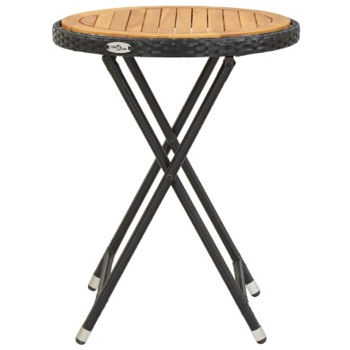 Table à thé Noir 60 cm Résine tressée et bois d'acacia solide