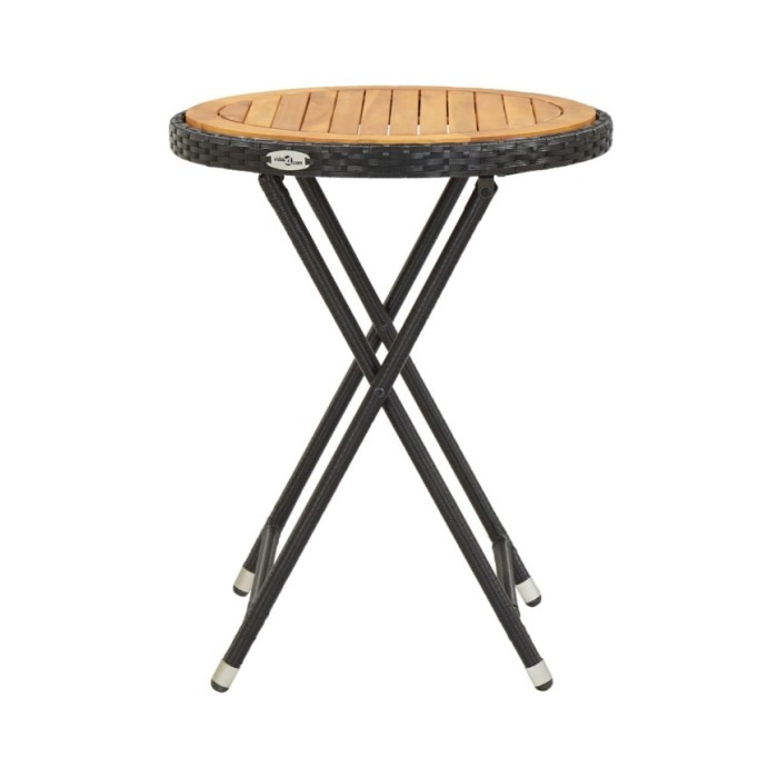 Table à thé Noir 60 cm Résine tressée et bois d'acacia solide