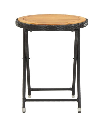 Table à thé Noir 60 cm Résine tressée et bois d'acacia solide
