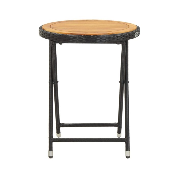 Table à thé Noir 60 cm Résine tressée et bois d'acacia solide