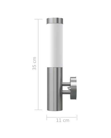 2 appliques murales cylindriques en acier inoxydable