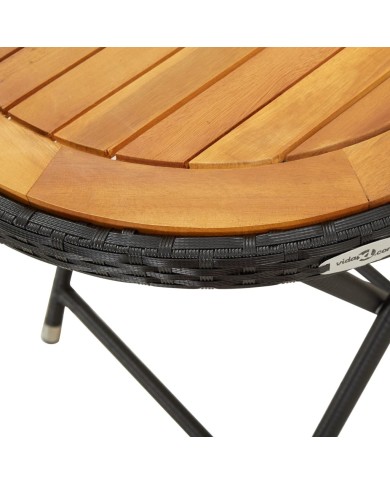 Table à thé Noir 60 cm Résine tressée et bois d'acacia solide