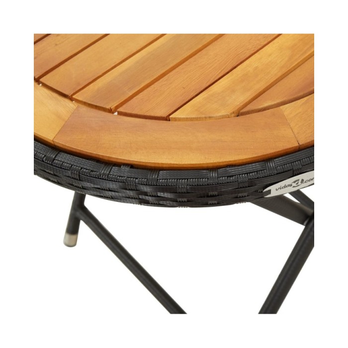 Table à thé Noir 60 cm Résine tressée et bois d'acacia solide