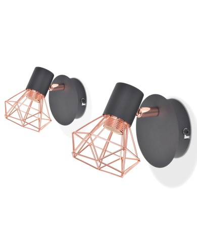 Lampe murale 2 pcs E14 Noir et Cuivre 