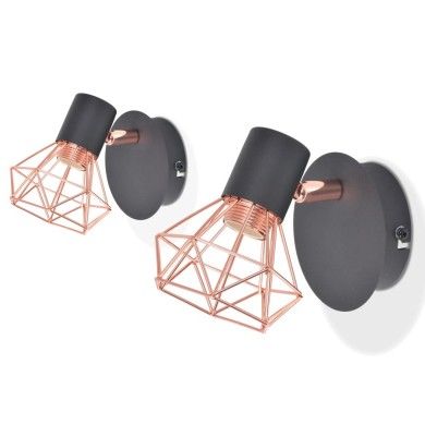 Lampe murale 2 pcs E14 Noir et Cuivre 