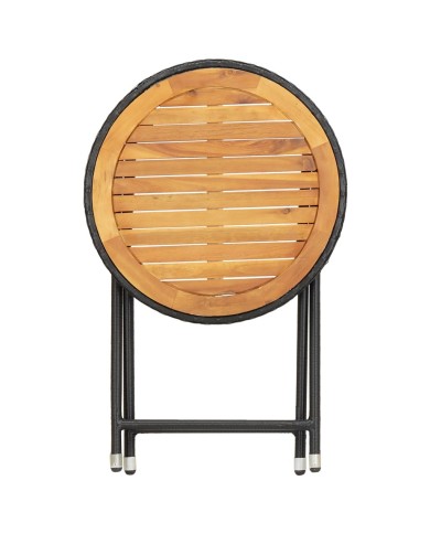 Table à thé Noir 60 cm Résine tressée et bois d'acacia solide