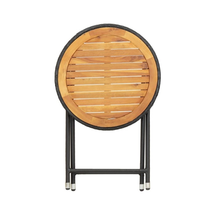 Table à thé Noir 60 cm Résine tressée et bois d'acacia solide