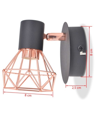 Lampe murale 2 pcs E14 Noir et Cuivre 