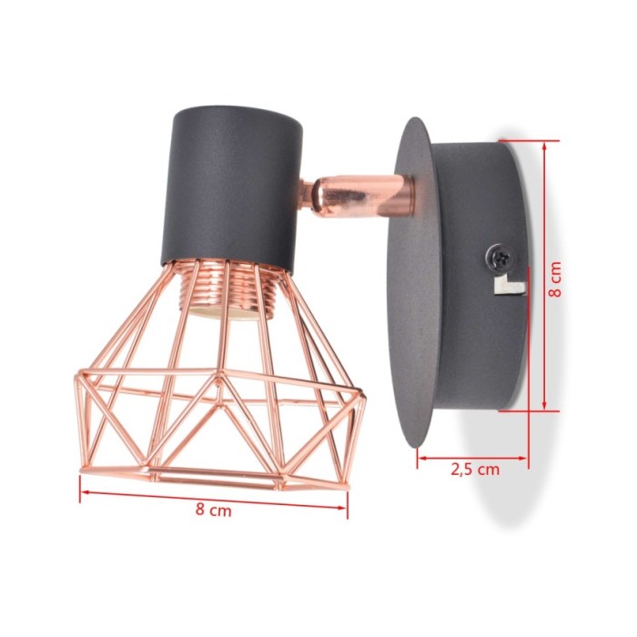 Lampe murale 2 pcs E14 Noir et Cuivre 