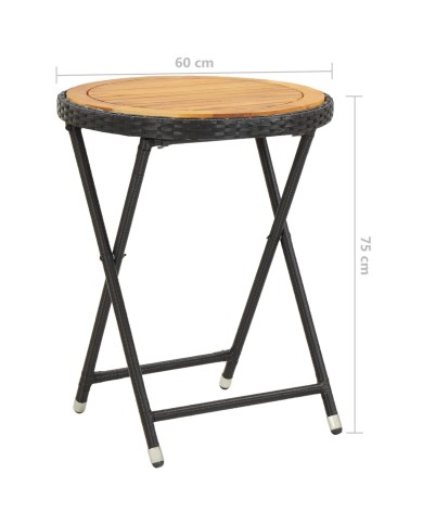 Table à thé Noir 60 cm Résine tressée et bois d'acacia solide