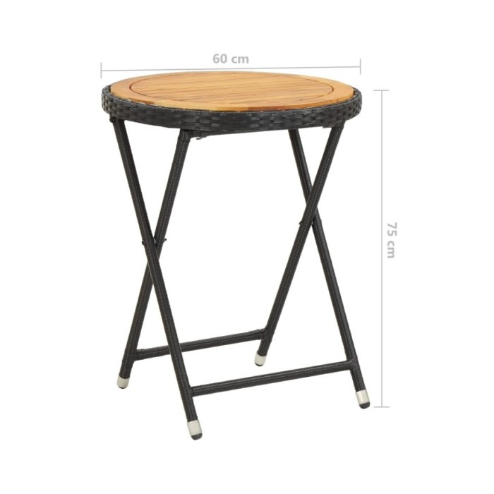 Table à thé Noir 60 cm Résine tressée et bois d'acacia solide