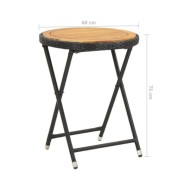 Table à thé Noir 60 cm Résine tressée et bois d'acacia solide