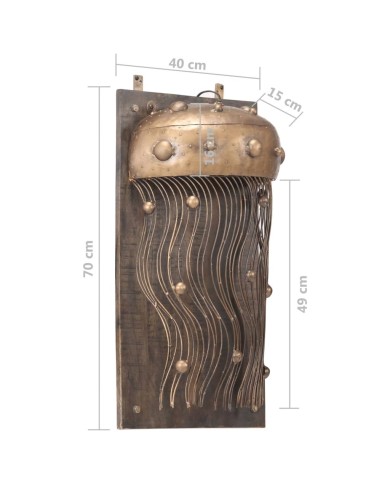 Lampe murale en forme de méduse Fer et bois massif de manguier