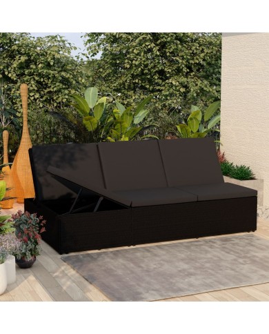 Chaise longue convertible avec coussin Résine tressée Noir  