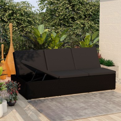 Chaise longue convertible avec coussin Résine tressée Noir  