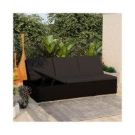 Chaise longue convertible avec coussin Résine tressée Noir  