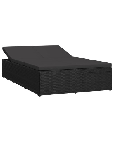 Chaise longue convertible avec coussin Résine tressée Noir  