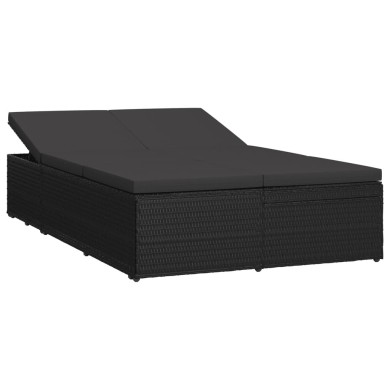 Chaise longue convertible avec coussin Résine tressée Noir  