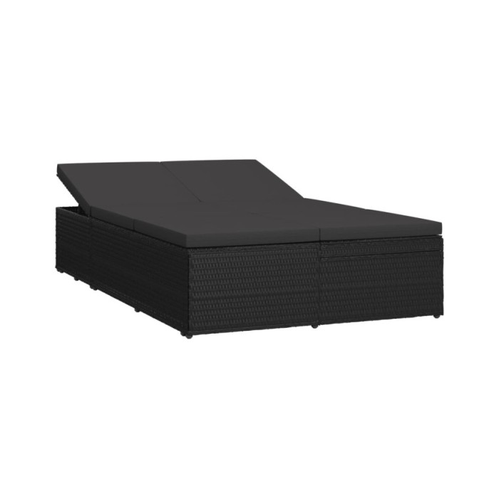 Chaise longue convertible avec coussin Résine tressée Noir  