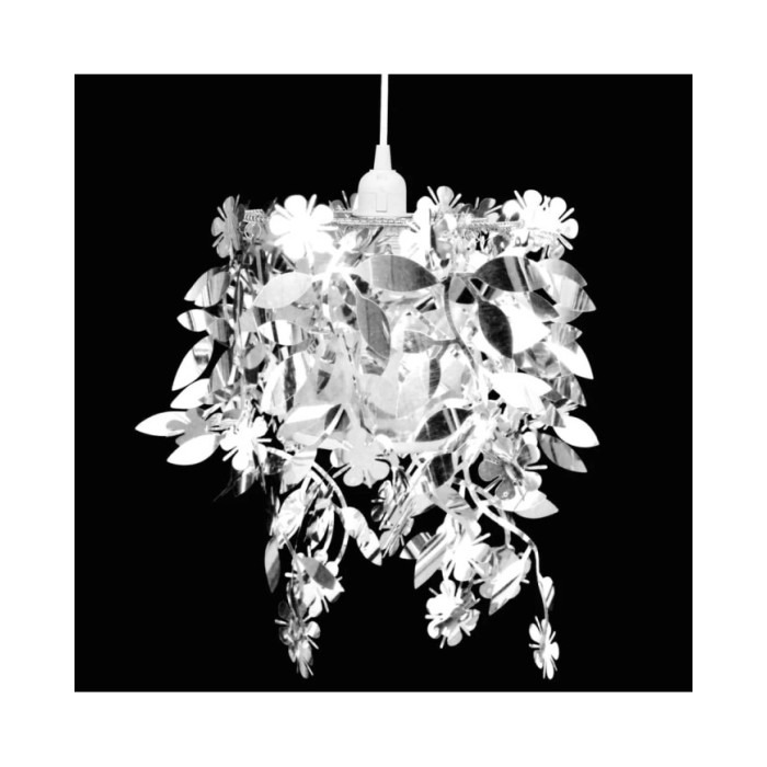 Lustre suspendu à feuilles paillette 21,5 x 30 cm Argenté 