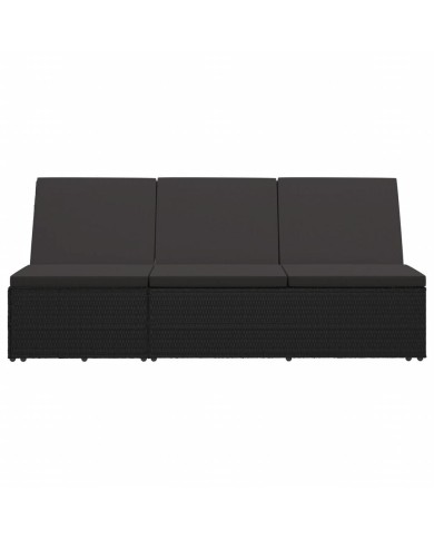 Chaise longue convertible avec coussin Résine tressée Noir  