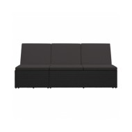 Chaise longue convertible avec coussin Résine tressée Noir  