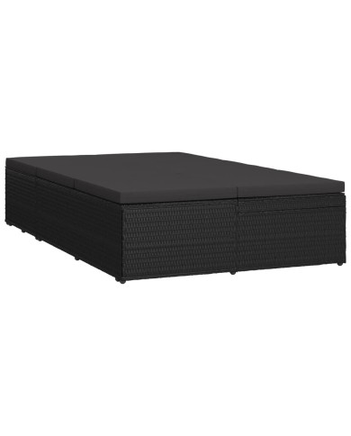 Chaise longue convertible avec coussin Résine tressée Noir  