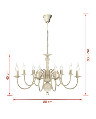 Lustre en métal blanc antique 8 x E14 ampoules