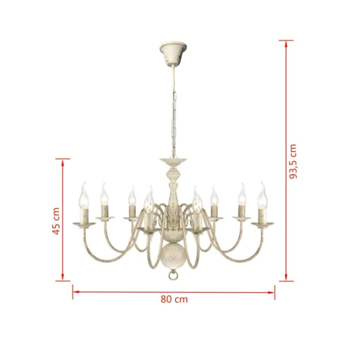 Lustre en métal blanc antique 8 x E14 ampoules