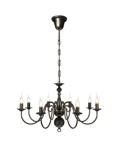 Lustre en métal noir antique 8 x E14 ampoules