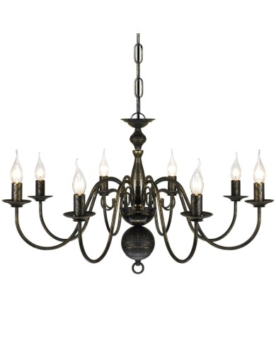 Lustre en métal noir antique 8 x E14 ampoules