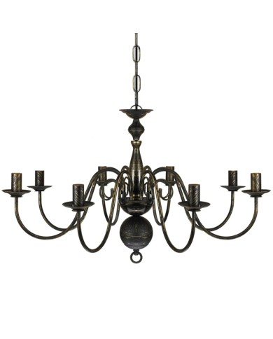 Lustre en métal noir antique 8 x E14 ampoules