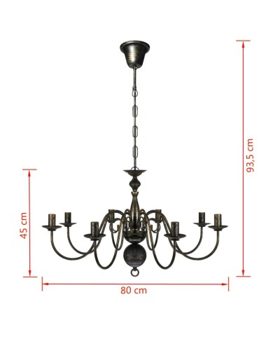 Lustre en métal noir antique 8 x E14 ampoules