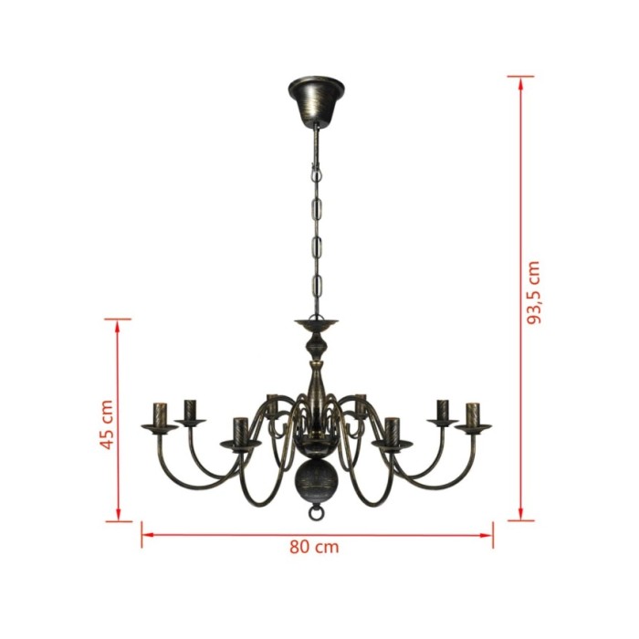 Lustre en métal noir antique 8 x E14 ampoules