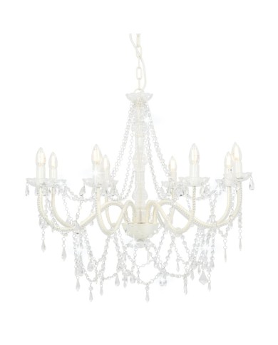 Lustre avec perles Blanc 8 ampoules E14