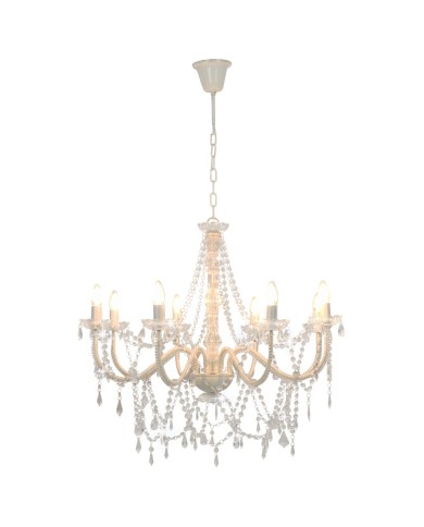 Lustre avec perles Blanc 8 ampoules E14