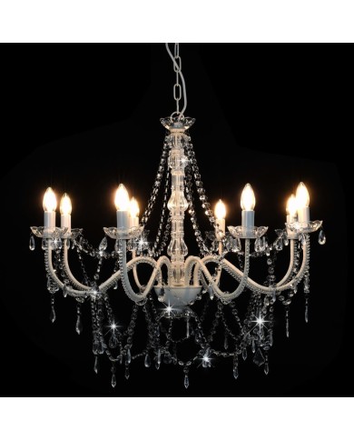 Lustre avec perles Blanc 8 ampoules E14