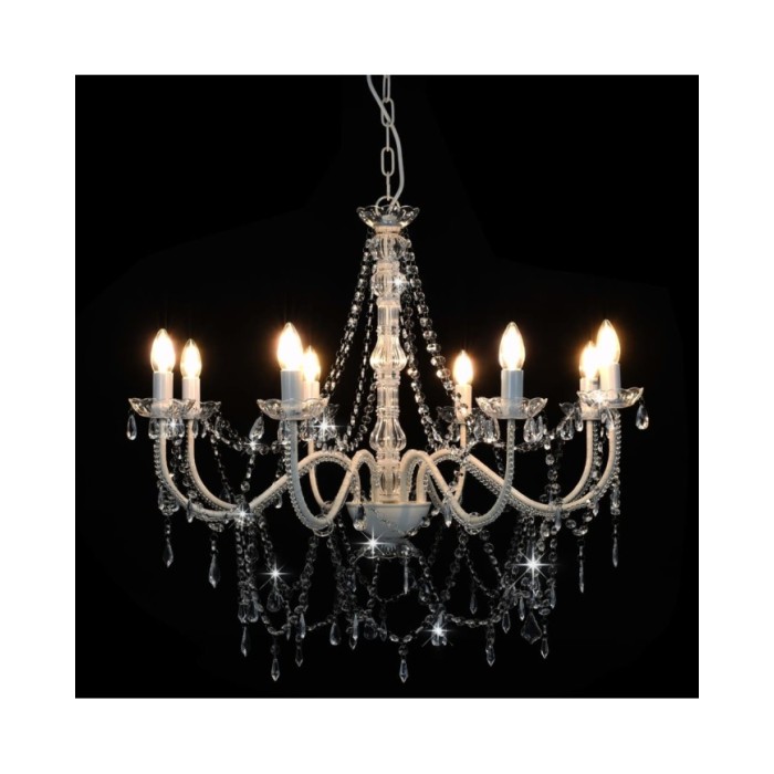 Lustre avec perles Blanc 8 ampoules E14