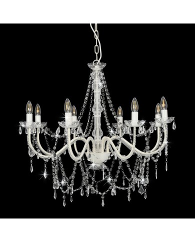 Lustre avec perles Blanc 8 ampoules E14
