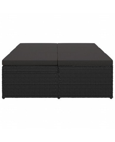 Chaise longue convertible avec coussin Résine tressée Noir  