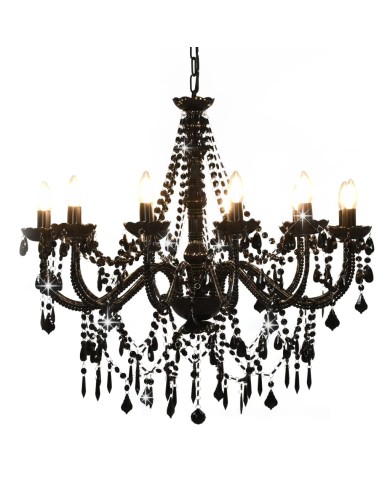 Lustre avec perles Noir 12 ampoules E14