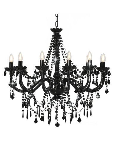 Lustre avec perles Noir 12 ampoules E14