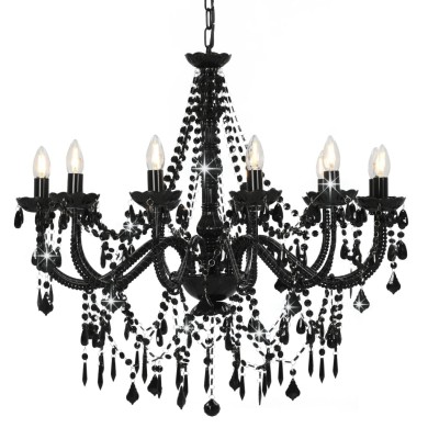Lustre avec perles Noir 12 ampoules E14