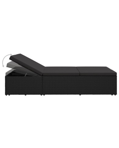 Chaise longue convertible avec coussin Résine tressée Noir  