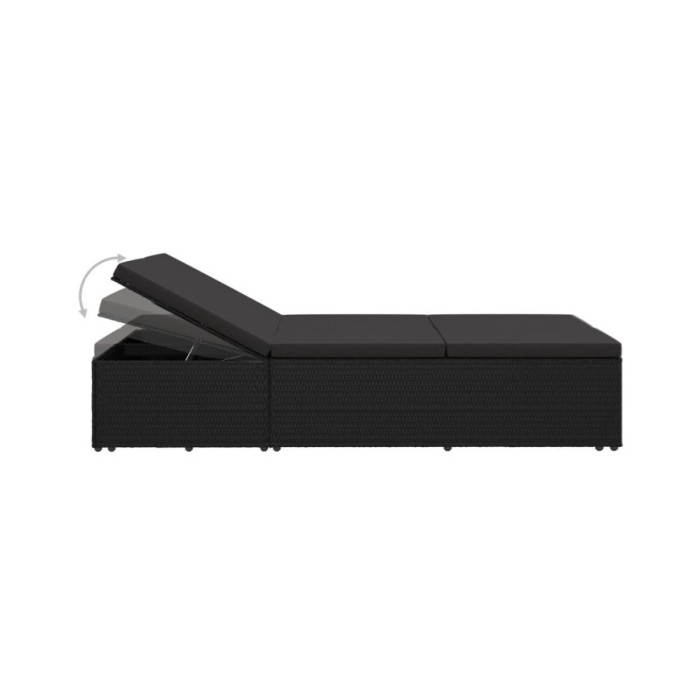 Chaise longue convertible avec coussin Résine tressée Noir  