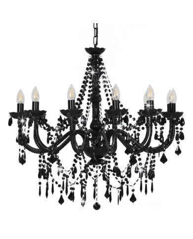 Lustre avec perles Noir 12 ampoules E14